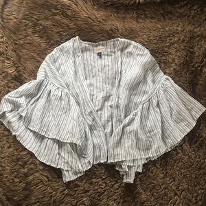 Striped Blue and White Open “Kimono” Style Shawl